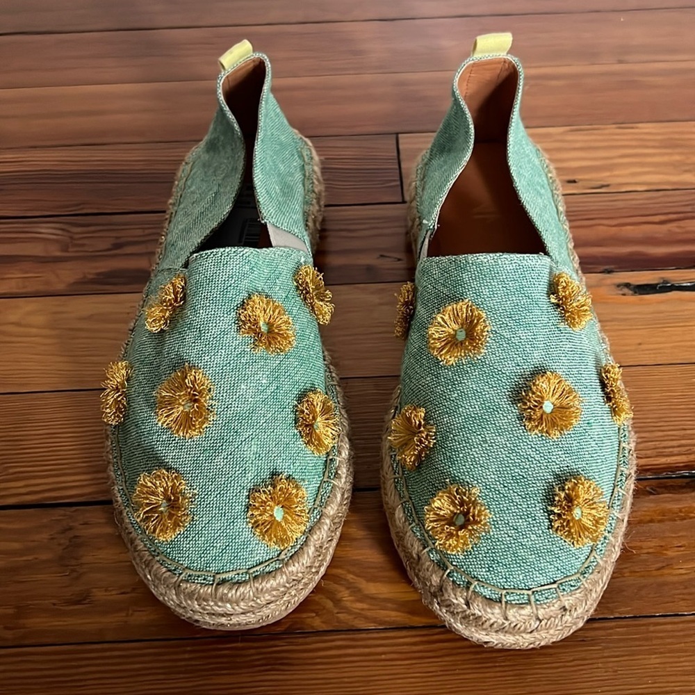 Silvia Cobos Womens SC SOIL MOCASINES Leather Flat Espadrilles Light Green - 10
